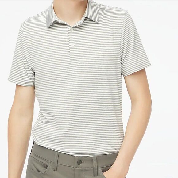J. Crew Factory Grey and White Striped performance polo shirt size med. NWT - Picture 4 of 11